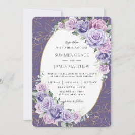 Lila Lilac Lavender Ro Blommigt Guld Bröllop Inbjudningar