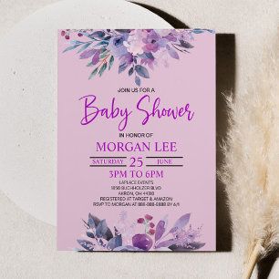 Lila Lilac Lavender Violet Plum Baby Shower Inbjudningar