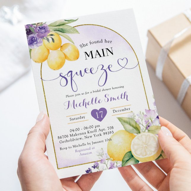 Lila Lilac Lemon Main Squeeze Möhippa Inbjudningar (Skapare uppladdad)