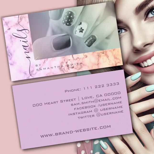 Lila Lilac Marble Elegant Calligraphy Visitkort (Skapare uppladdad)