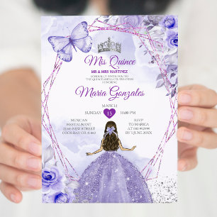 Lila Lilac Mis Quince 15 Anos Krona Quinceañera Inbjudningar