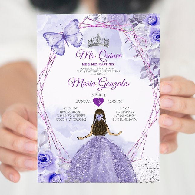 Lila Lilac Mis Quince 15 Anos Krona Quinceañera Inbjudningar (Skapare uppladdad)