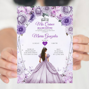 Lila Lilac Mis Quince 15 Anos Krona Quinceañera Inbjudningar