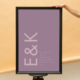 Lila Lilac Modern Monogram fet Bröllop Poster