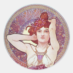 Lila Lilac mucha Art Runt Klistermärke