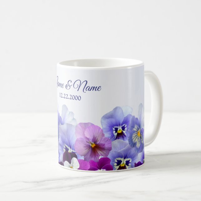 Lila Lilac Pansy Blommigt Rustic Bröllopsfest Kaffemugg (Framsida höger)