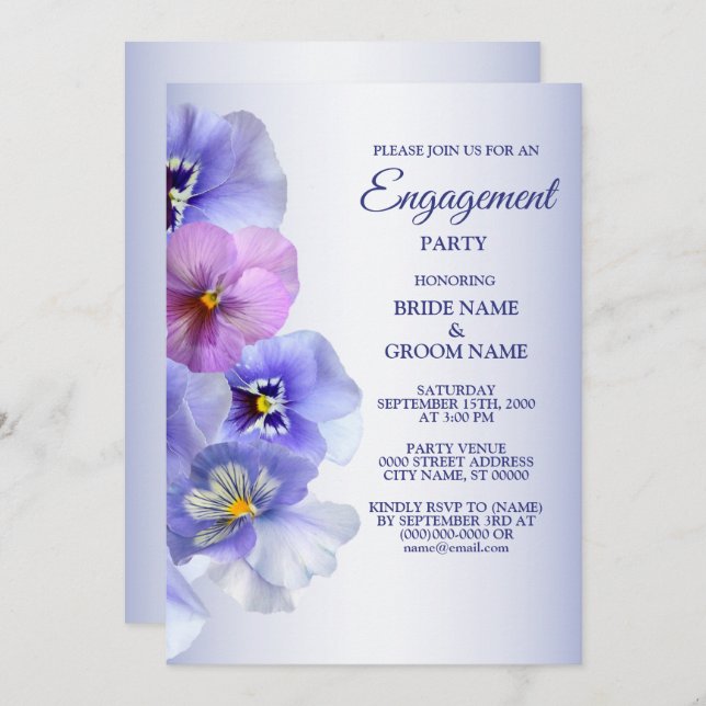 Lila Lilac Pansy Blommigt Rustic Förlovningsfest Inbjudningar (Fram/baksida)