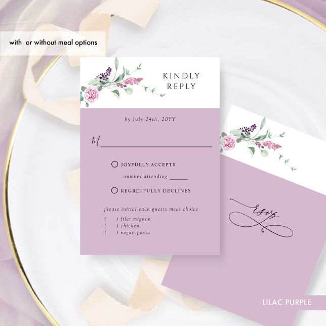 Lila Lilac Pastel Blommigt med eller utan Måltider OSA Kort (Skapare uppladdad)