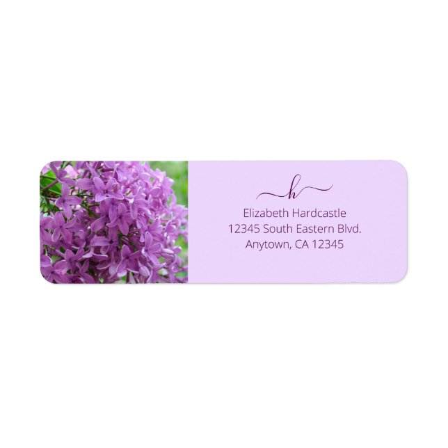 Lila Lilac Photo Monogram Returadress Etikett (Framsidan)