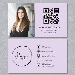 Lila Lilac Photo White QR Code Social Media Visitkort