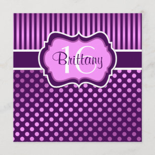 Lila, Lilac Polka dots sextonde födelsedagen Inbju Inbjudningar