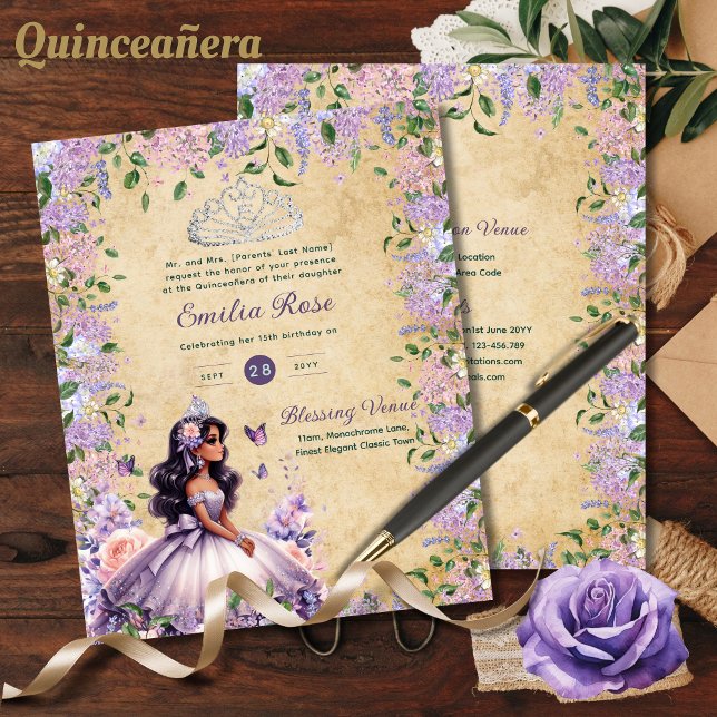 Lila Lilac Quinceanera Dress Blommigt Wisteria (Skapare uppladdad)
