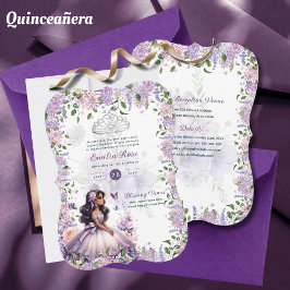 Lila Lilac Quinceanera Dress Blommigt Wisteria Inbjudningar