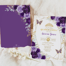 Lila Lilac Quinceañera Guld Tiara Geometric Inbjudningar