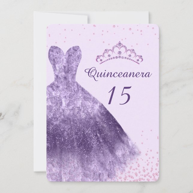 Lila Lilac Quinceanera Party Dress Gown 15:e Inbjudningar (Framsida)