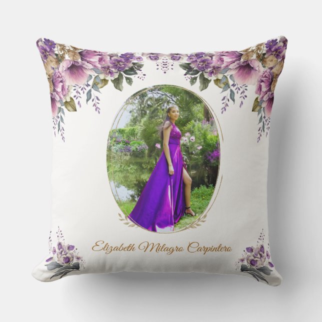 Lila Lilac Quinceañera Pillow för Quince Años Kudde (Framsida)