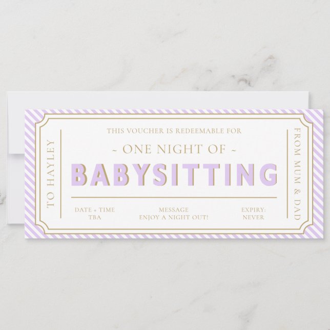 Lila Lilac Rand Babysit Gift Voucher Card Inbjudningar (Framsida)
