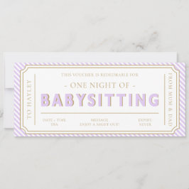 Lila Lilac Rand Babysit Gift Voucher Card Inbjudningar