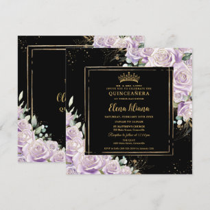 Lila Lilac Ro Blommigt Guld Quinceanera Sweet 16 Inbjudningar