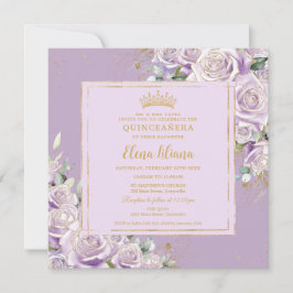 Lila Lilac Ro Blommigt Quinceanera Sweet 16 Guld Inbjudningar
