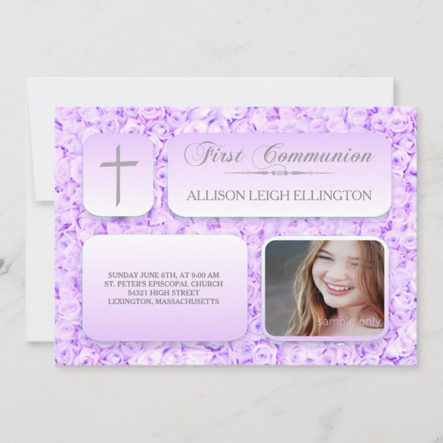 Lila Lilac Ro rst Communion Anpassningsbar Photo Inbjudningar (Framsida)