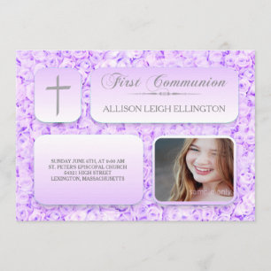 Lila Lilac Ro rst Communion Anpassningsbar Photo Inbjudningar