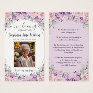 Lila Lilac Rosa Blommigt Funeral Memorial Bookmark Visitkort