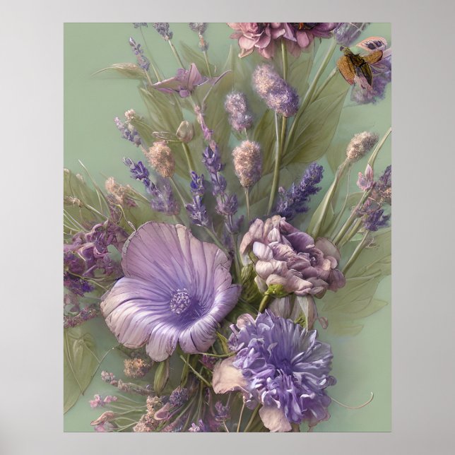 Lila lilac-rosa-bunten blommor vacker poster (Framsidan)