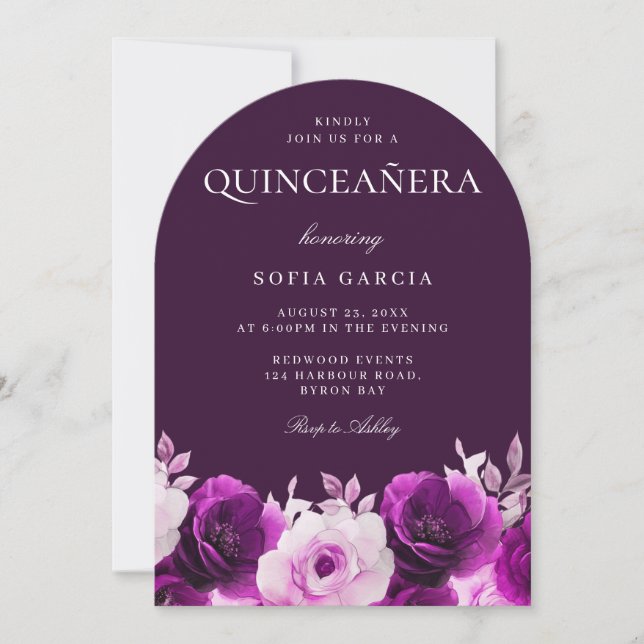 Lila Lilac Violet Ro Blommigt Quinceanera Arch Inbjudningar (Framsida)