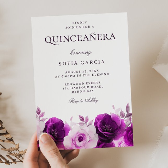 Lila Lilac Violet Ro Blommigt Quinceanera Inbjudningar (Skapare uppladdad)