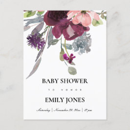 LILA LILAC WATERCOLOR BLOMMIGT BABY SHOWER INBJUDAN VYKORT
