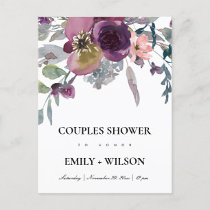 LILA LILAC WATERCOLOR BLOMMIGT PAR SHOWER INBJUDAN VYKORT