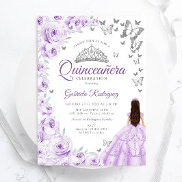Lila Lilac Watercolor Blommigt Quinceanera Inbjudningar