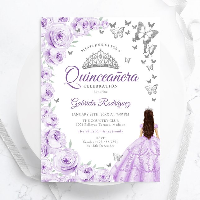 Lila Lilac Watercolor Blommigt Quinceanera Inbjudningar (Skapare uppladdad)