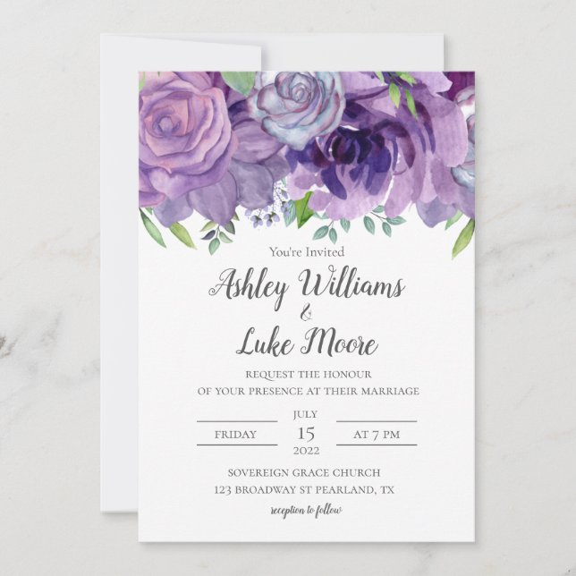 Lila Lilac Watercolor Flower Wedding bjudande Inbjudningar (Framsida)