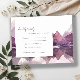 Lila Lilac Watercolor Mountain Sjö Bröllop OSA Kort