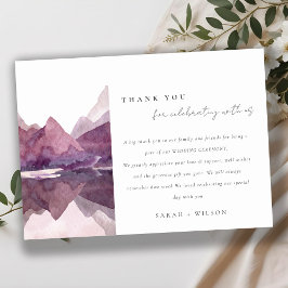 Lila Lilac Watercolor Mountain Sjö Bröllop Tack Kort