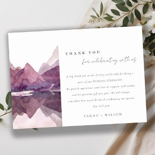 Lila Lilac Watercolor Mountain Sjö Bröllop Tack Kort