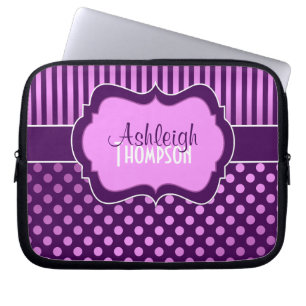 Lila Lilac White Polka Dot Rand Laptop sleeve