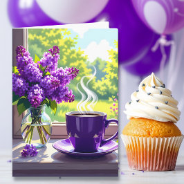Lila Lilacs and Coffee Grattis på födelsedagen Dot Kort