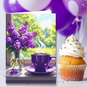 Lila Lilacs and Coffee Grattis på födelsedagen Dot Kort