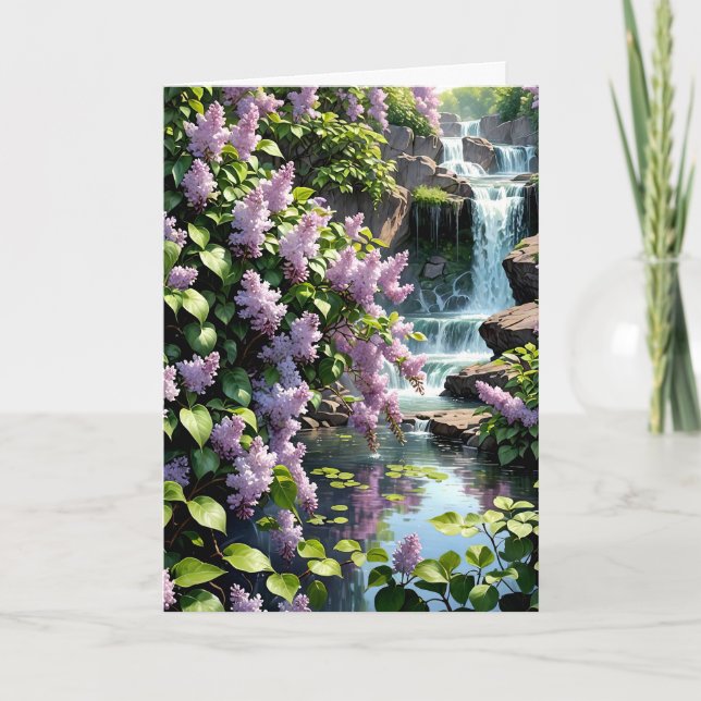 Lila Lilacs and Waterfalls Birthday Kort (Framsida)