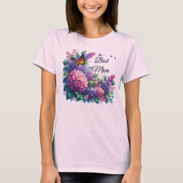 Lila Lilacs Best Mamma Blommigt T-Shirt (Framsida)