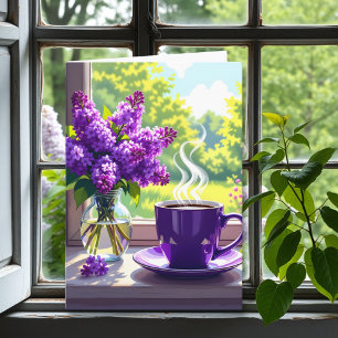 Lila Lilacs och Coffee Grattis på födelsedagen Nie Kort