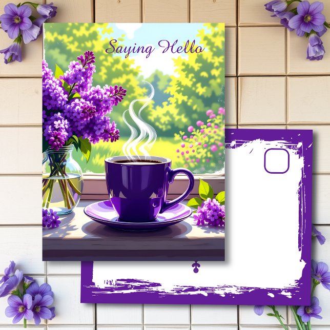 Lila Lilacs och kaffe | Bara att säga Hej Vykort (Skapare uppladdad)