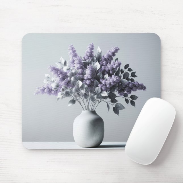 Lila Lilacs och Silver Löv Bouquet Musmatta (Med mus)