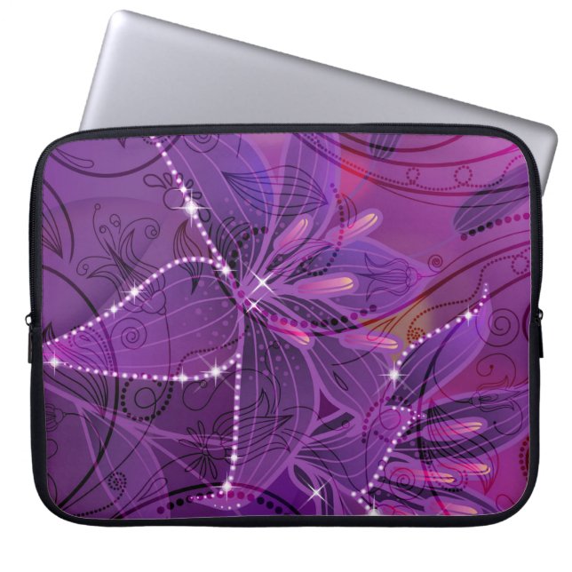 Lila Lili & Sparkles Abstrakt Flower Laptop Fodral (Framsidan)