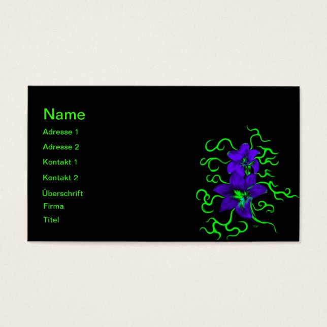 lila Lilie Blume Visitkort (Framsidan)