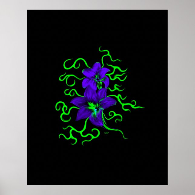 lila lilja blomma på svart poster (Framsidan)