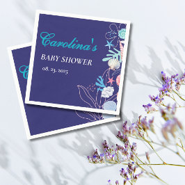 Lila lilla pärlor under havets babydusch pappersservett